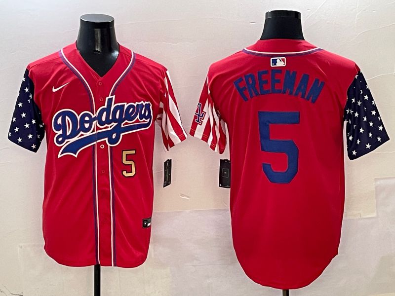 Men Los Angeles Dodgers #5 Freeman Red a generation of national flags Joint name 2025 Nike MLB Jersey style 3